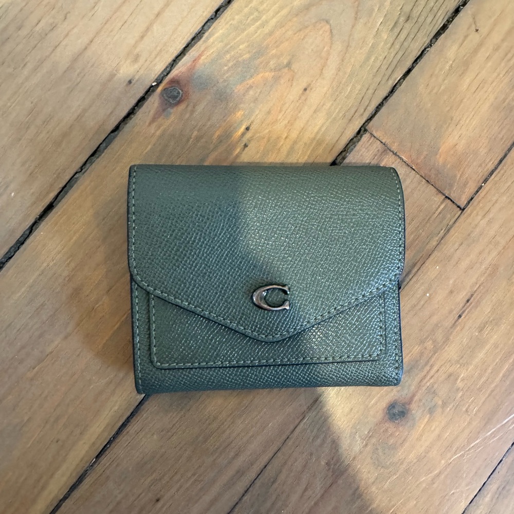 Coach Olive Green Small Leather Wallet with Signature C Logo